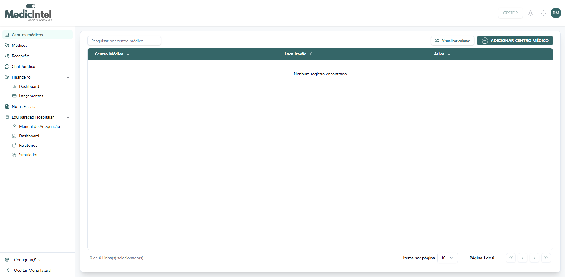 Tela de login da Medicintel