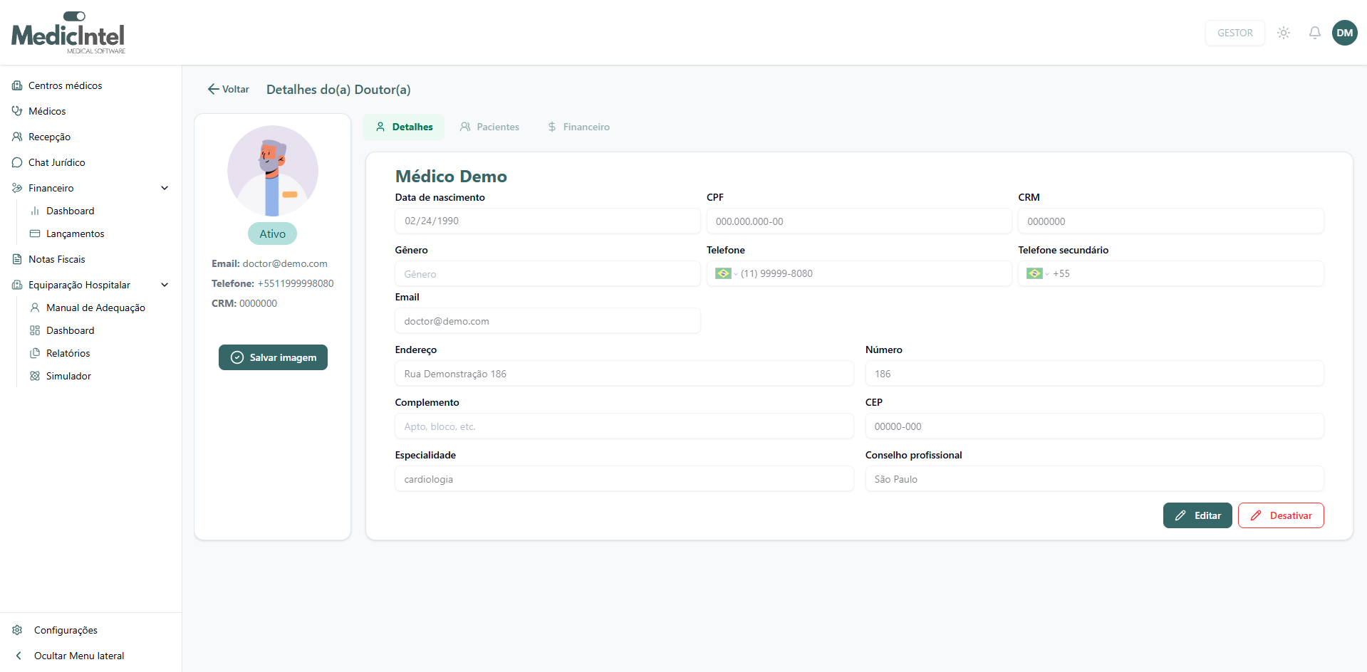 Modal de cadastro de recepcionista